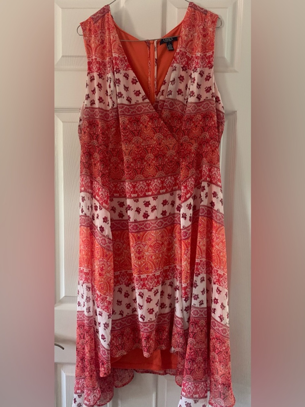 Chaps Red and Orange Midi Dress